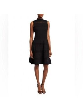 Kate Spade Black Sleeveless Mock Neck Mesh Panel Sweater Dress Womens XL